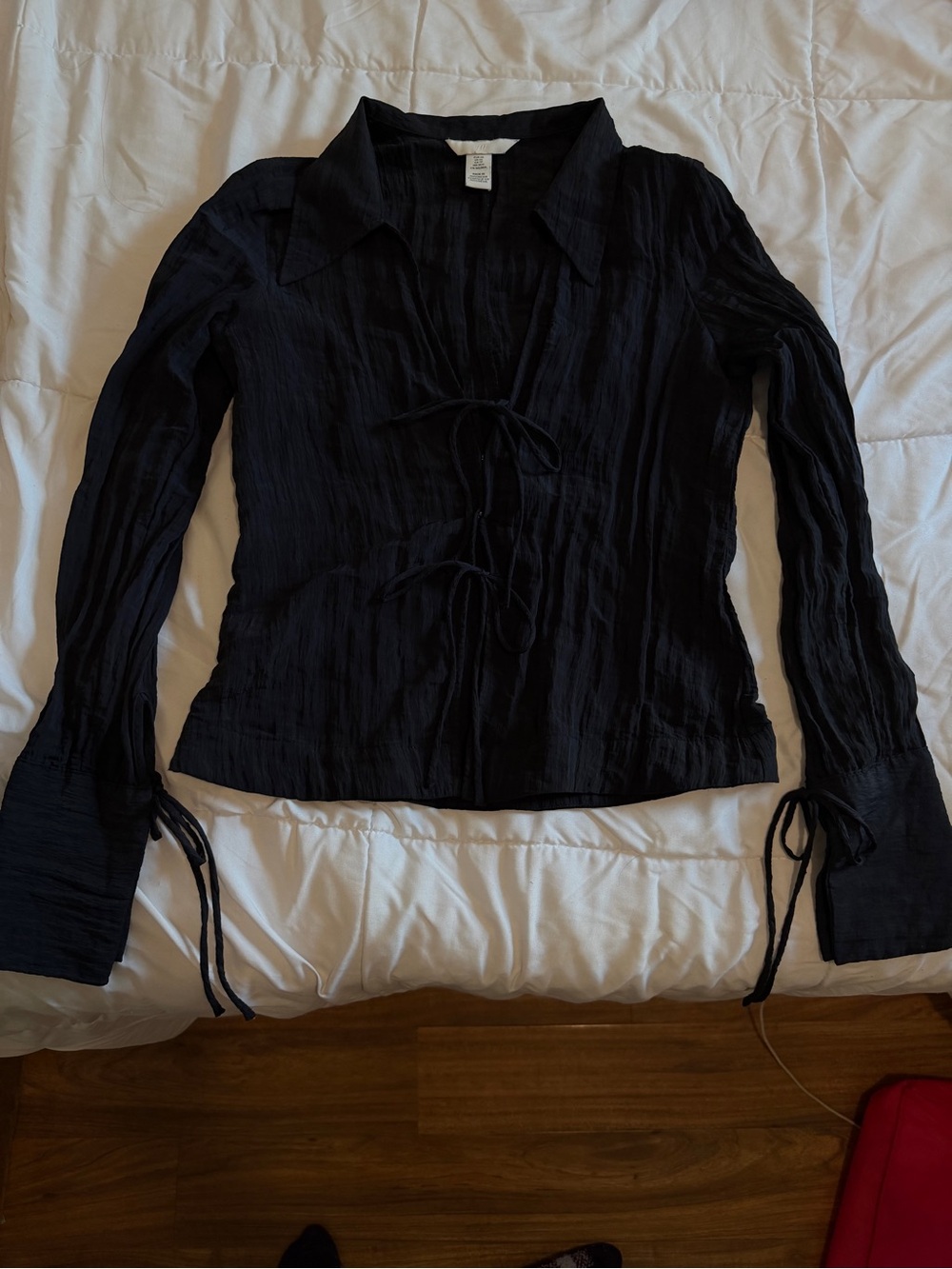 H&M Black Long-Sleeve Tie-Front Blouse